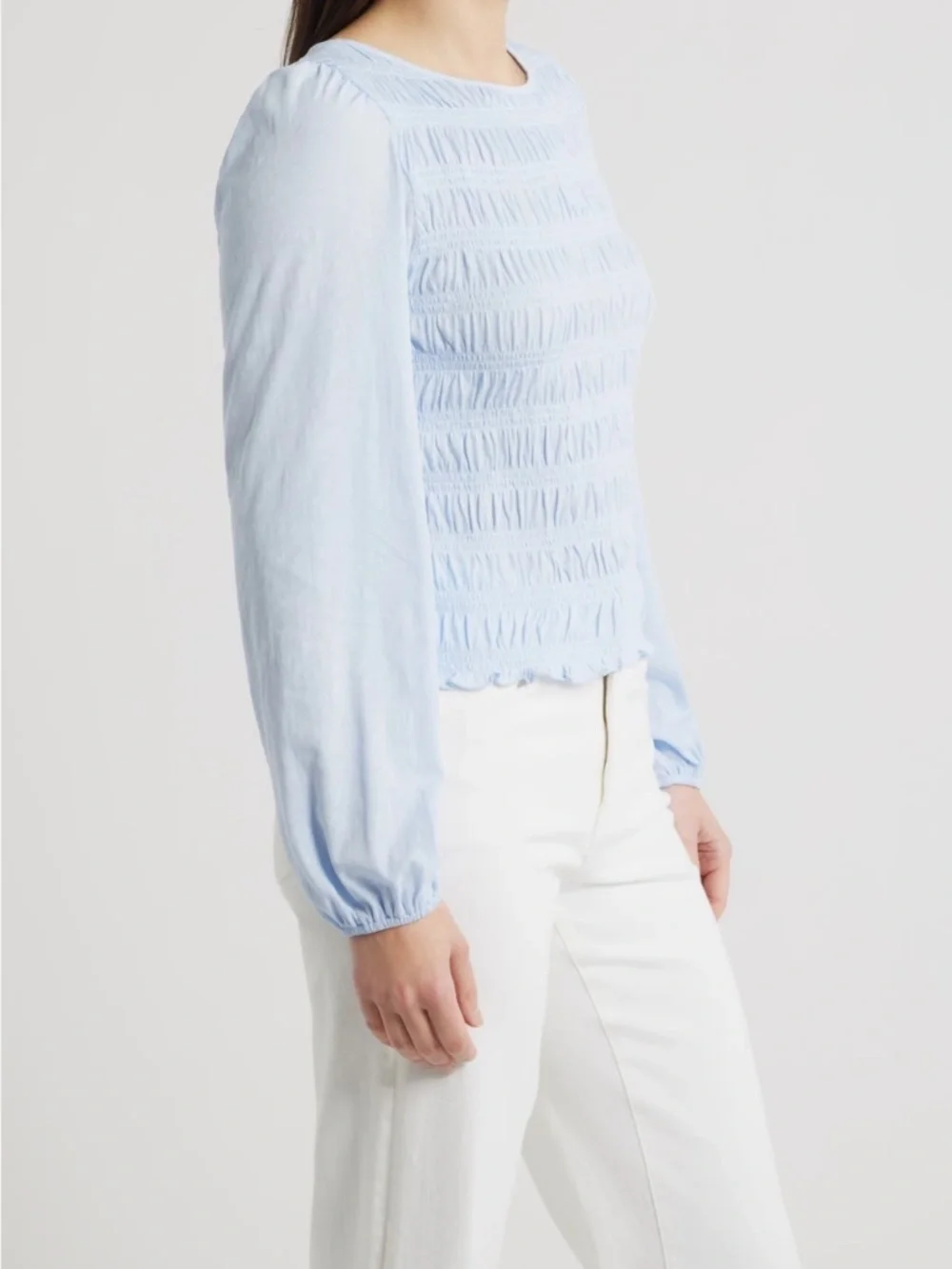 Madewell Light Blue Smocked Long Sleeve Top